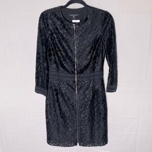 Nordstrom Judith & Charles Black Lace Long Sleeve Zip Front LBD Cocktail Dress 6